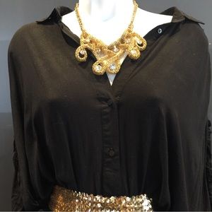 Rhinestones gold thick necklace